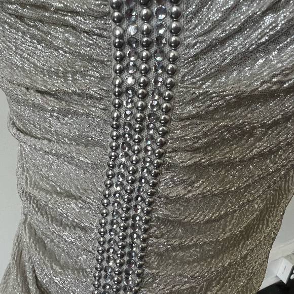 Cache Silver Beaded Asymmetrical Midi Dress - Picture 5 of 11